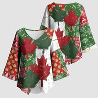 Canada Christmas Kimono Sleeve Blouse Maple Leaves Patchwork Style - Wonder Print Shop