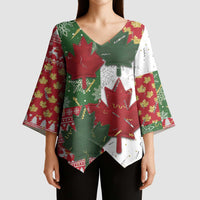 Canada Christmas Kimono Sleeve Blouse Maple Leaves Patchwork Style - Wonder Print Shop