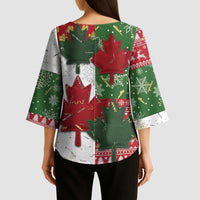 Canada Christmas Kimono Sleeve Blouse Maple Leaves Patchwork Style - Wonder Print Shop