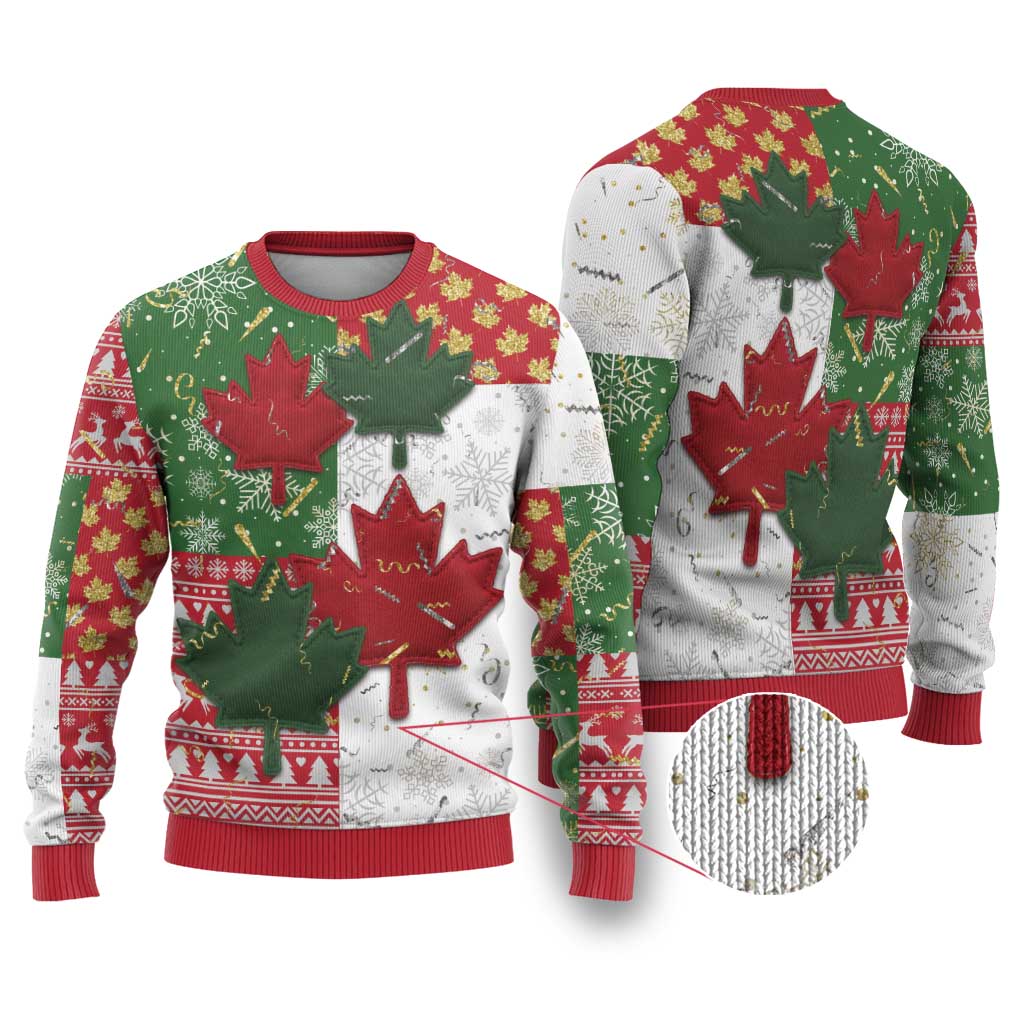 Canada Christmas Ugly Christmas Sweater Maple Leaves Patchwork Style - Wonder Print Shop