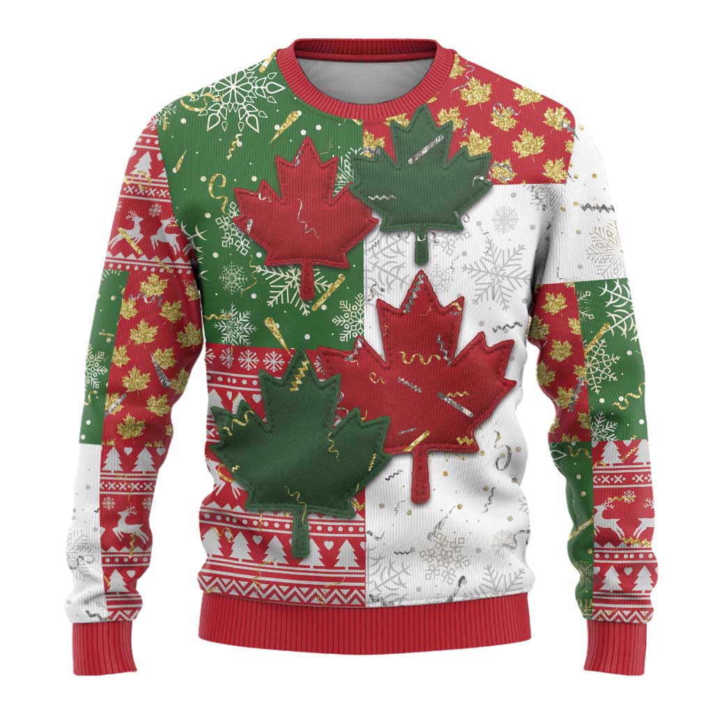 Canada Christmas Ugly Christmas Sweater Maple Leaves Patchwork Style - Wonder Print Shop