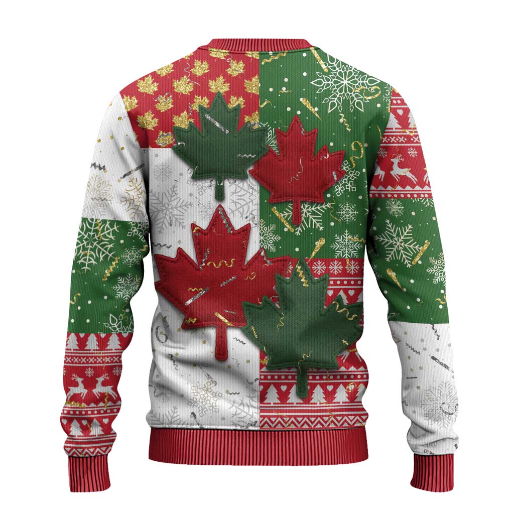 Canada Christmas Ugly Christmas Sweater Maple Leaves Patchwork Style - Wonder Print Shop