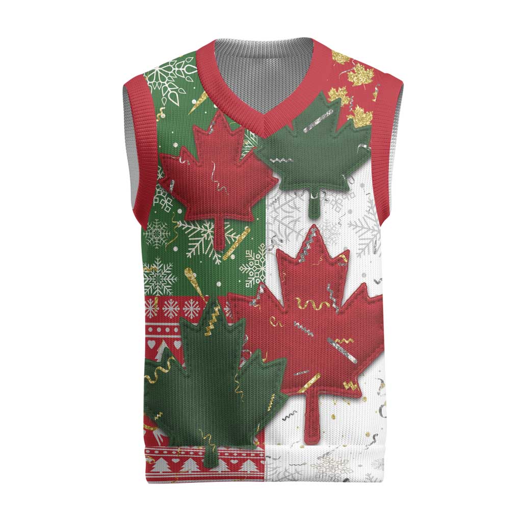 Canada Christmas Knitted V-Neck Vest Maple Leaves Patchwork Style - Wonder Print Shop