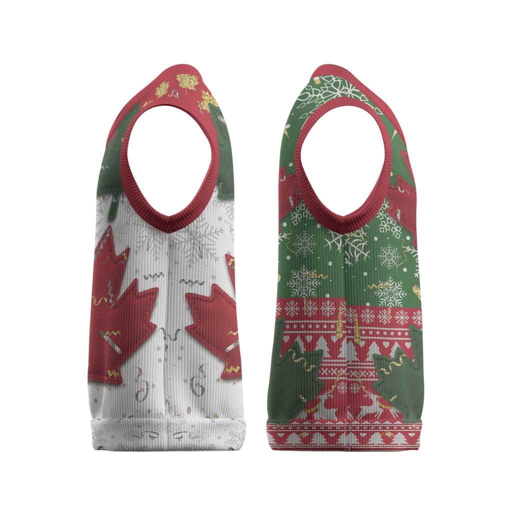 Canada Christmas Knitted V-Neck Vest Maple Leaves Patchwork Style - Wonder Print Shop