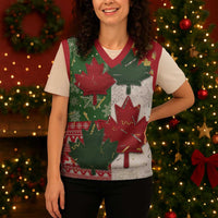 Canada Christmas Knitted V-Neck Vest Maple Leaves Patchwork Style - Wonder Print Shop