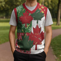 Canada Christmas Knitted V-Neck Vest Maple Leaves Patchwork Style - Wonder Print Shop