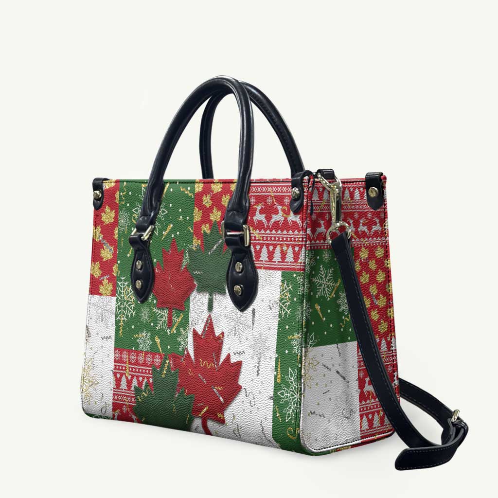 Canada Christmas Leather Bag Maple Leaves Patchwork Style - Wonder Print Shop
