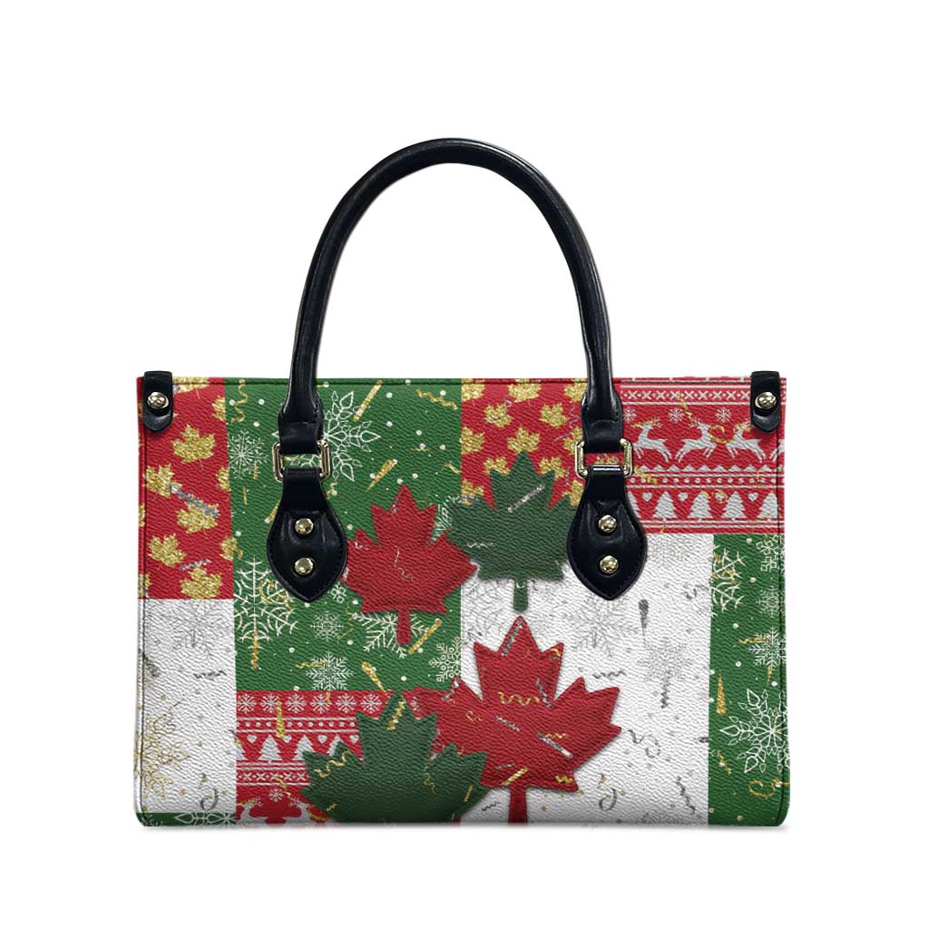 Canada Christmas Leather Bag Maple Leaves Patchwork Style - Wonder Print Shop