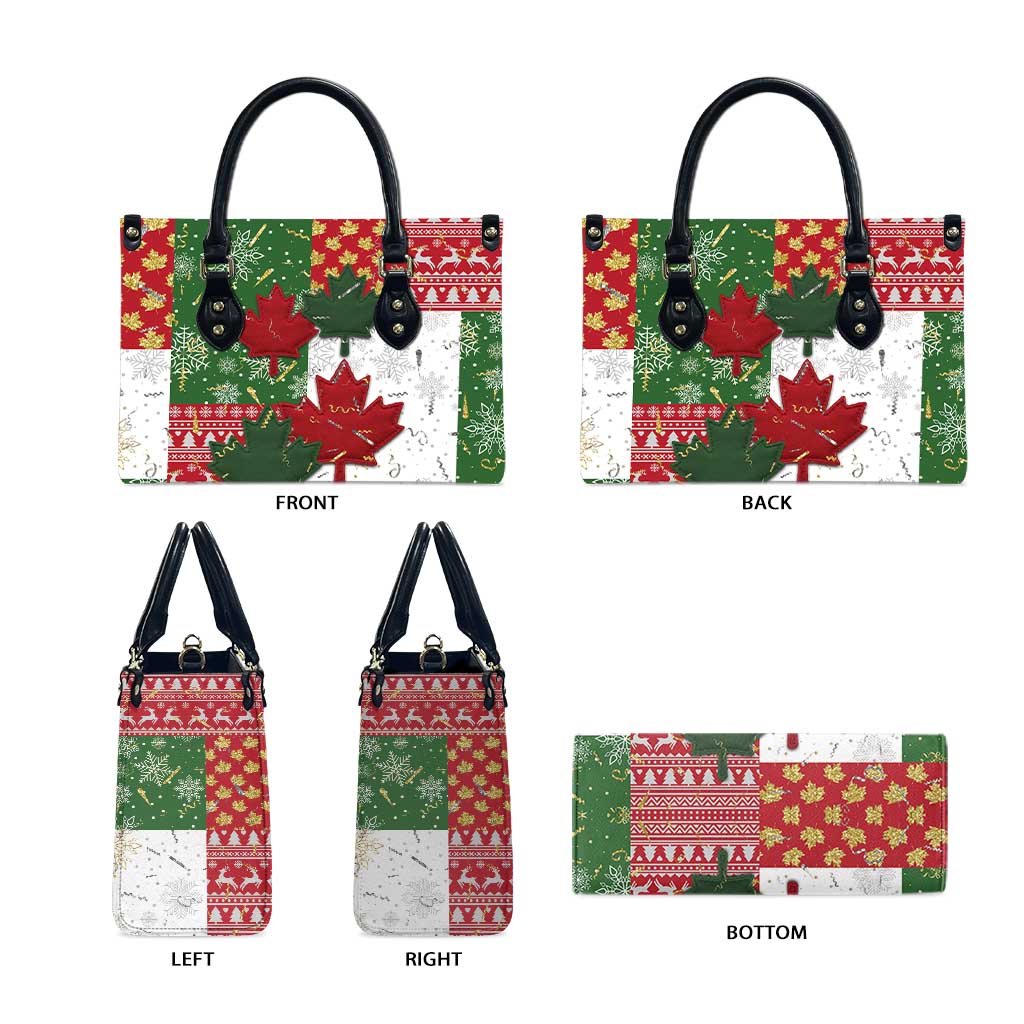 Canada Christmas Leather Bag Maple Leaves Patchwork Style - Wonder Print Shop
