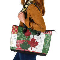 Canada Christmas Leather Tote Bag Maple Leaves Patchwork Style - Wonder Print Shop