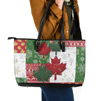 Canada Christmas Leather Tote Bag Maple Leaves Patchwork Style - Wonder Print Shop