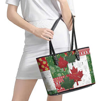 Canada Christmas Leather Tote Bag Maple Leaves Patchwork Style - Wonder Print Shop