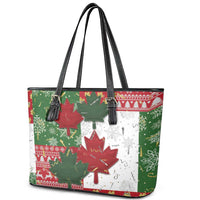 Canada Christmas Leather Tote Bag Maple Leaves Patchwork Style - Wonder Print Shop