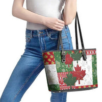 Canada Christmas Leather Tote Bag Maple Leaves Patchwork Style - Wonder Print Shop