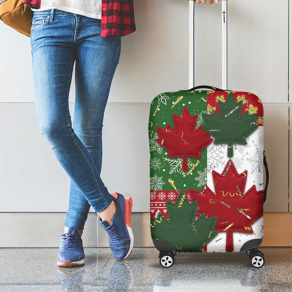 Canada Christmas Luggage Cover Maple Leaves Patchwork Style - Wonder Print Shop