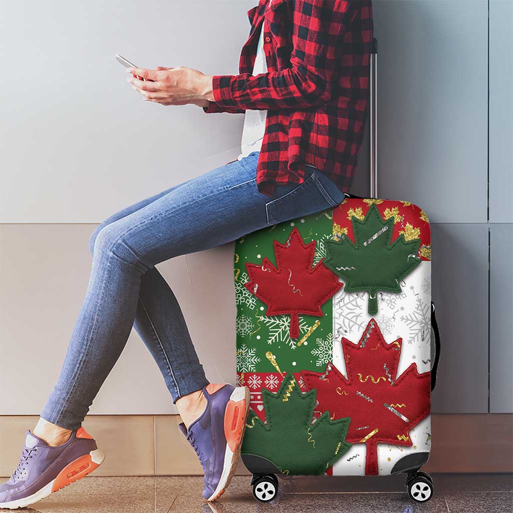 Canada Christmas Luggage Cover Maple Leaves Patchwork Style - Wonder Print Shop