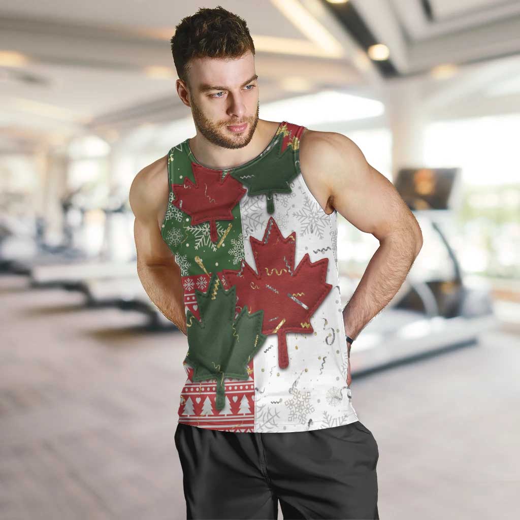 Canada Christmas Men Tank Top Maple Leaves Patchwork Style - Wonder Print Shop