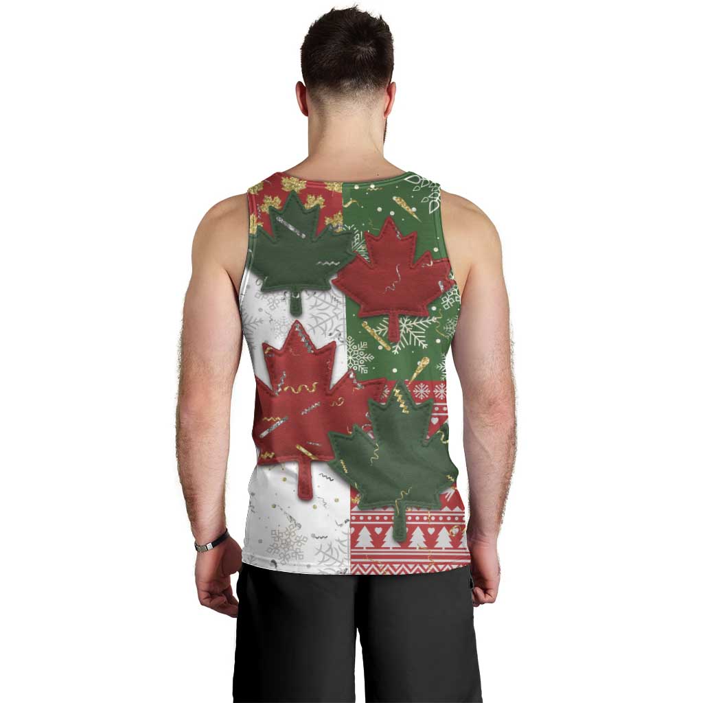 Canada Christmas Men Tank Top Maple Leaves Patchwork Style - Wonder Print Shop