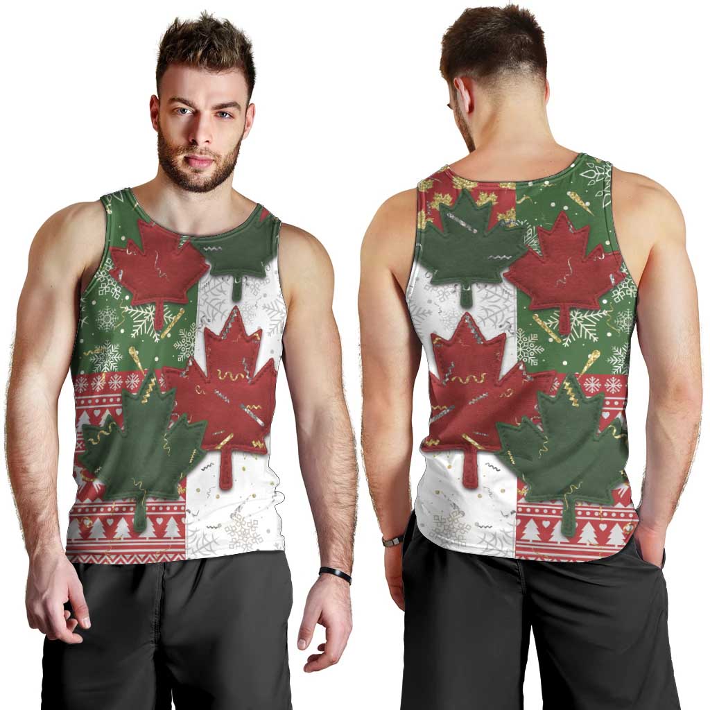 Canada Christmas Men Tank Top Maple Leaves Patchwork Style - Wonder Print Shop