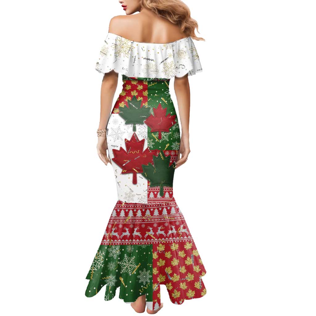 Canada Christmas Mermaid Dress Maple Leaves Patchwork Style - Wonder Print Shop