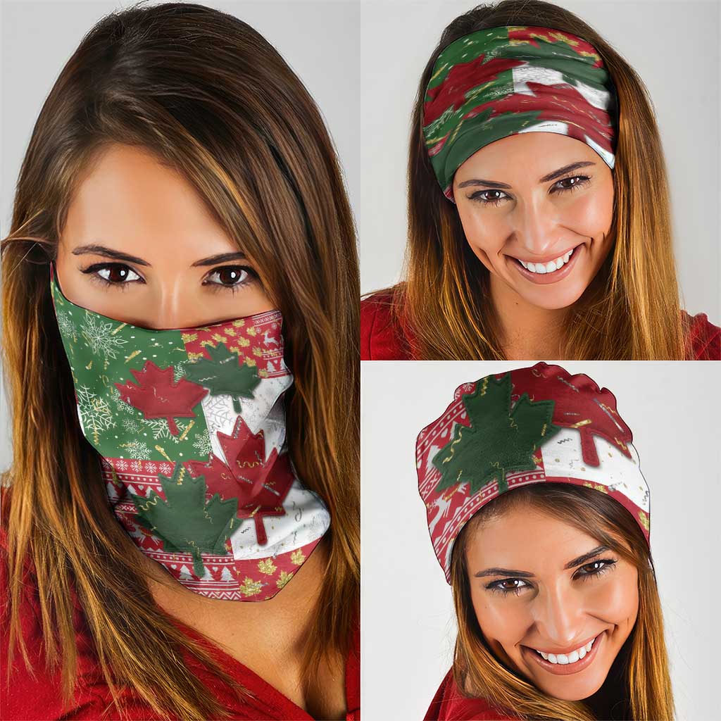Canada Christmas Neck Gaiter Maple Leaves Patchwork Style - Wonder Print Shop