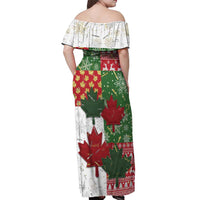 Canada Christmas Off Shoulder Maxi Dress Maple Leaves Patchwork Style - Wonder Print Shop