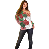 Canada Christmas Off Shoulder Sweater Maple Leaves Patchwork Style - Wonder Print Shop