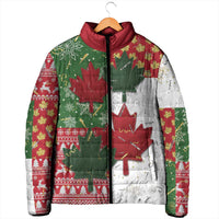 Canada Christmas Padded Jacket Maple Leaves Patchwork Style - Wonder Print Shop