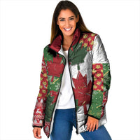Canada Christmas Padded Jacket Maple Leaves Patchwork Style - Wonder Print Shop