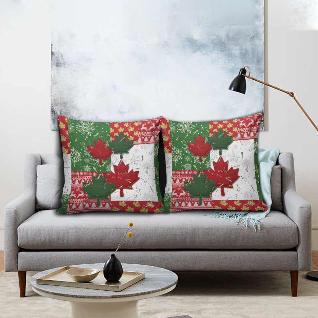 Canada Christmas Pillow Cover Maple Leaves Patchwork Style - Wonder Print Shop