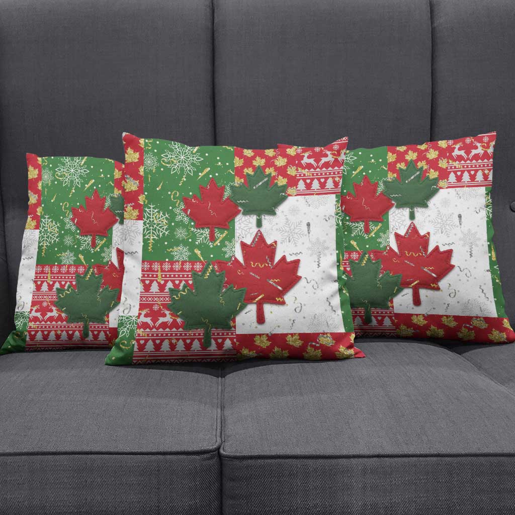 Canada Christmas Pillow Cover Maple Leaves Patchwork Style - Wonder Print Shop