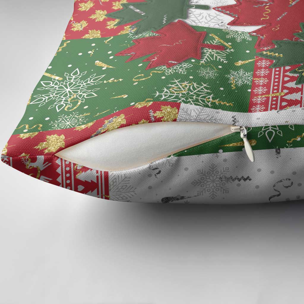 Canada Christmas Pillow Cover Maple Leaves Patchwork Style - Wonder Print Shop