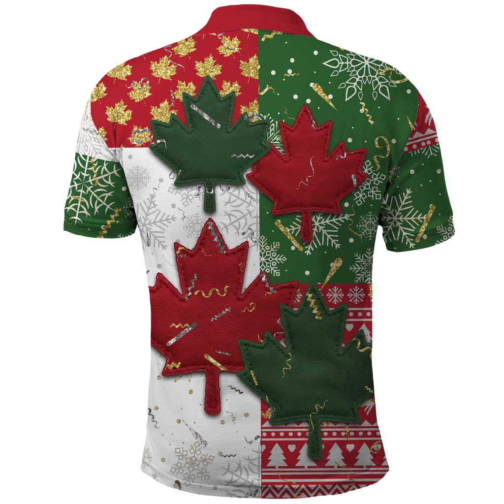 Canada Christmas Polo Shirt Maple Leaves Patchwork Style - Wonder Print Shop