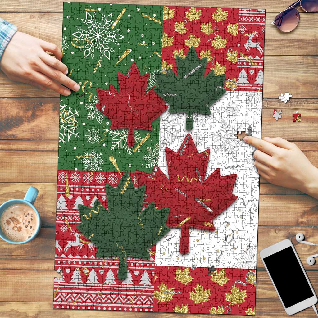 Canada Christmas Puzzle Maple Leaves Patchwork Style - Wonder Print Shop