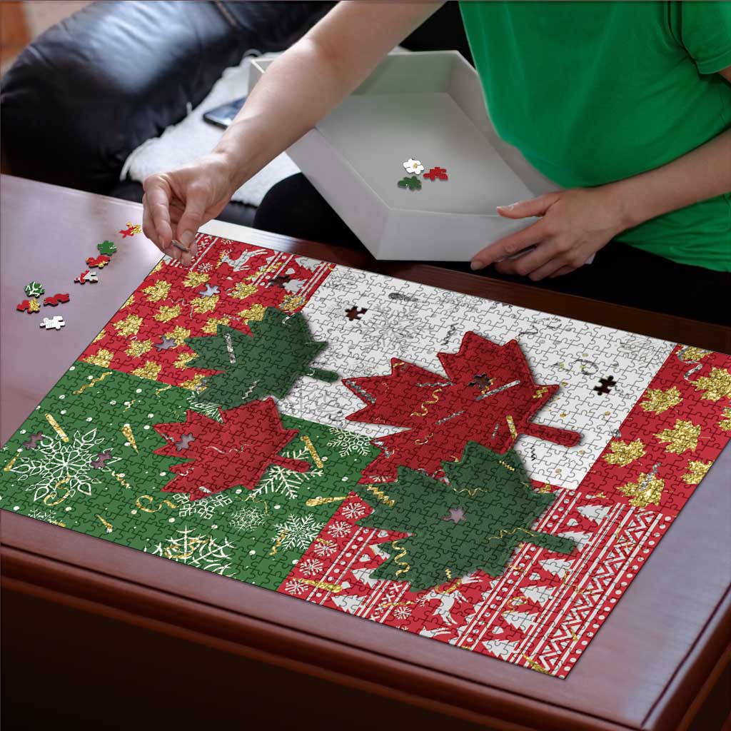 Canada Christmas Puzzle Maple Leaves Patchwork Style - Wonder Print Shop