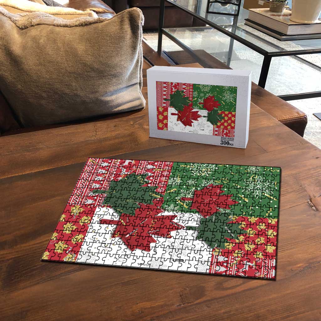 Canada Christmas Puzzle Maple Leaves Patchwork Style - Wonder Print Shop