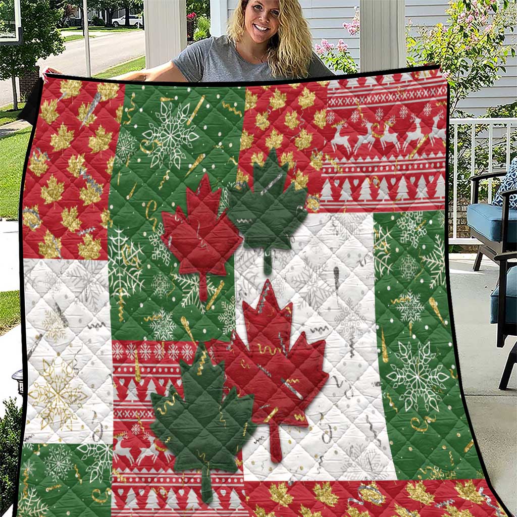 Canada Christmas Quilt Maple Leaves Patchwork Style - Wonder Print Shop