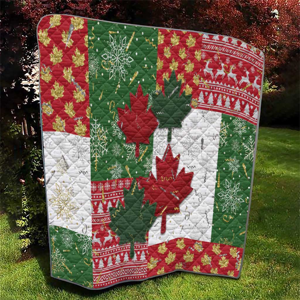 Canada Christmas Quilt Maple Leaves Patchwork Style - Wonder Print Shop