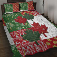 Canada Christmas Quilt Bed Set Maple Leaves Patchwork Style - Wonder Print Shop
