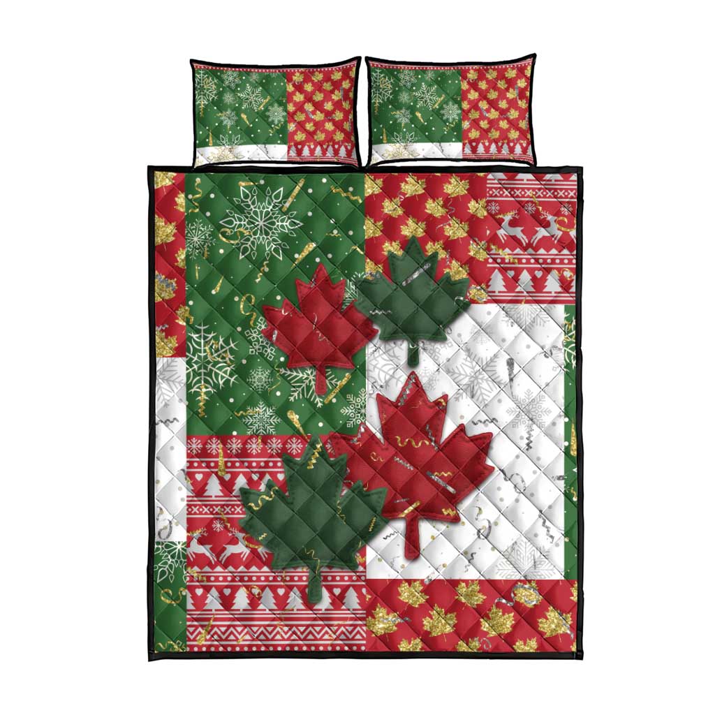Canada Christmas Quilt Bed Set Maple Leaves Patchwork Style - Wonder Print Shop