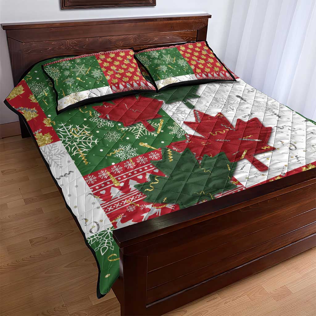Canada Christmas Quilt Bed Set Maple Leaves Patchwork Style - Wonder Print Shop