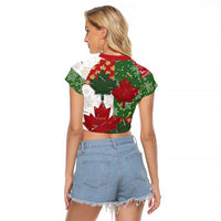 Canada Christmas Raglan Cropped T Shirt Maple Leaves Patchwork Style - Wonder Print Shop