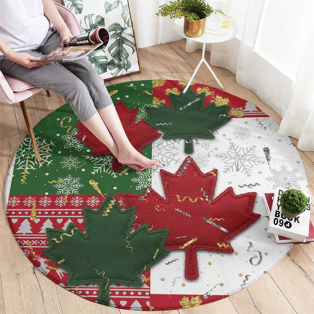 Canada Christmas Round Carpet Maple Leaves Patchwork Style - Wonder Print Shop
