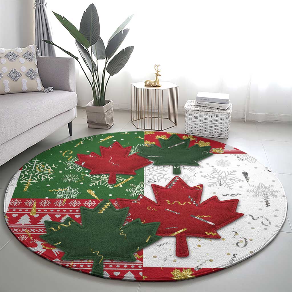 Canada Christmas Round Carpet Maple Leaves Patchwork Style - Wonder Print Shop