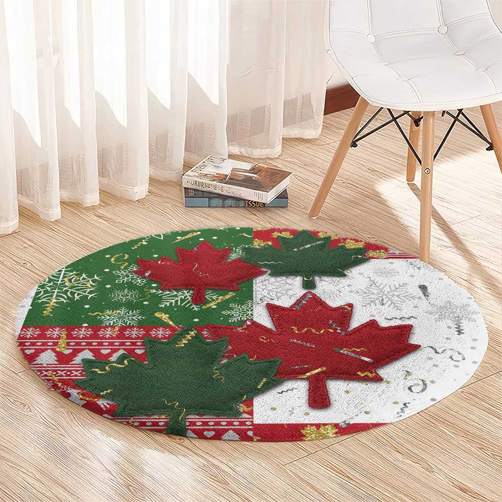 Canada Christmas Round Carpet Maple Leaves Patchwork Style - Wonder Print Shop
