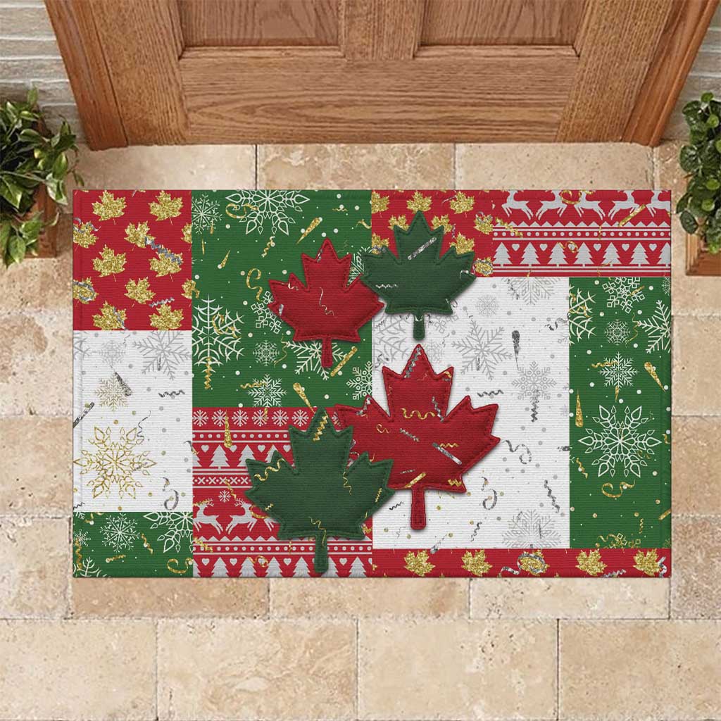 Canada Christmas Rubber Doormat Maple Leaves Patchwork Style - Wonder Print Shop