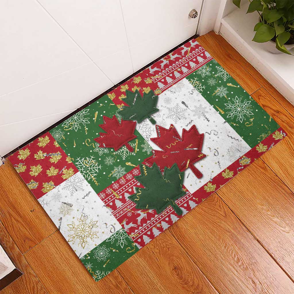 Canada Christmas Rubber Doormat Maple Leaves Patchwork Style - Wonder Print Shop