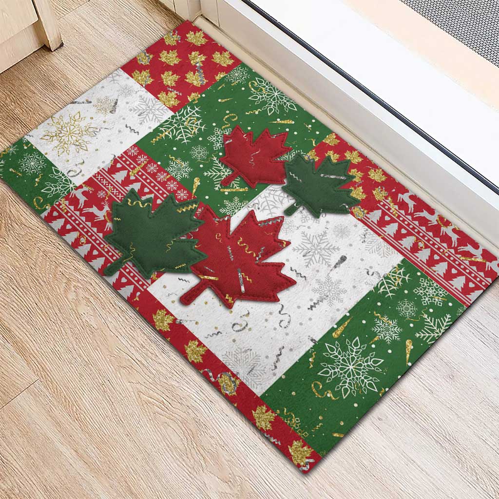 Canada Christmas Rubber Doormat Maple Leaves Patchwork Style - Wonder Print Shop