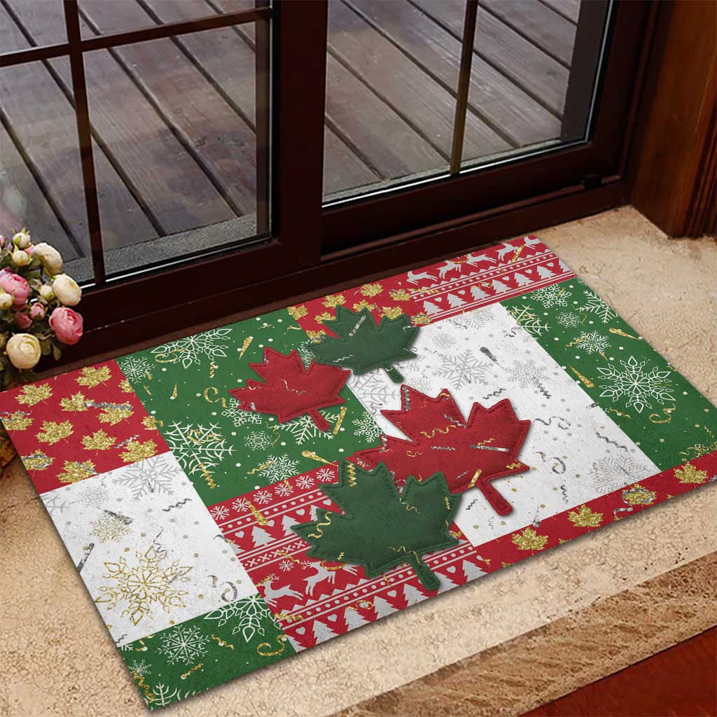 Canada Christmas Rubber Doormat Maple Leaves Patchwork Style - Wonder Print Shop