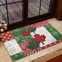 Canada Christmas Rubber Doormat Maple Leaves Patchwork Style - Wonder Print Shop